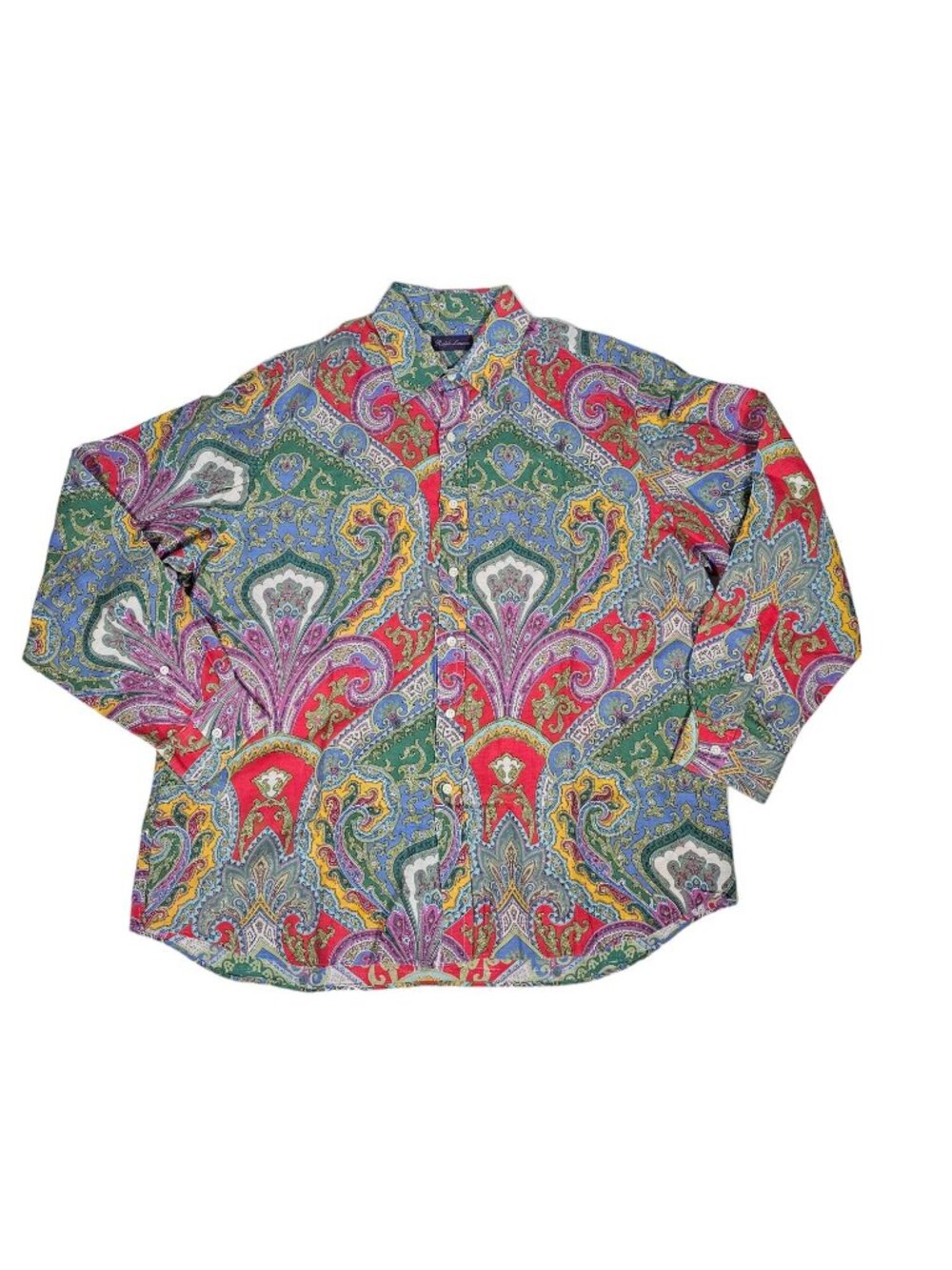Ralph Lauren Purple Label Paisley Button Up Shirt Size 17 Multicolor